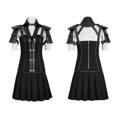 Q-288 High Collar Backless Short Sleeve Pleated Punk Dress?-??Punk Rave Clothing