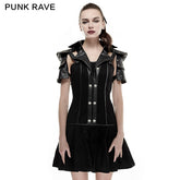 Q-288 High Collar Backless Short Sleeve Pleated Punk Dress?-??Punk Rave Clothing