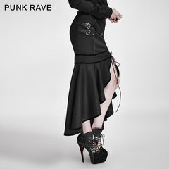 Q-293 black Military Slit Flishtail Slim Fitting Half Long Punk Skirt?-??Punk Rave Clothing