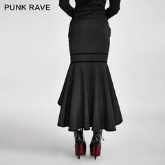 Q-293 black Military Slit Flishtail Slim Fitting Half Long Punk Skirt?-??Punk Rave Clothing