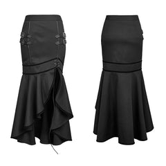 Q-293 black Military Slit Flishtail Slim Fitting Half Long Punk Skirt?-??Punk Rave Clothing