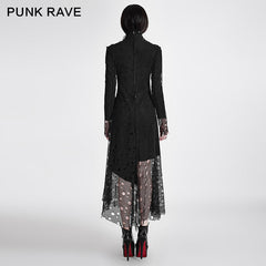 Q-294 Sexy Asymmetrical Mesh High Neck Punk Dress Stitching With Fake Suede Fabric?-??Punk Rave Clothing