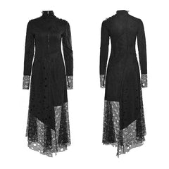 Q-294 Sexy Asymmetrical Mesh High Neck Punk Dress Stitching With Fake Suede Fabric?-??Punk Rave Clothing