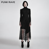 Q-294 Sexy Asymmetrical Mesh High Neck Punk Dress Stitching With Fake Suede Fabric?-??Punk Rave Clothing