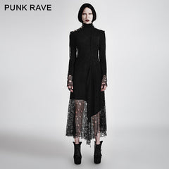 Q-294 Sexy Asymmetrical Mesh High Neck Punk Dress Stitching With Fake Suede Fabric?-??Punk Rave Clothing