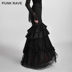 Q-297 Palace Unique black Tight Flowers Embroidery Fishtail Gothic Skirt?-??Punk Rave Clothing