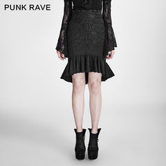 Q-297 Palace Unique black Tight Flowers Embroidery Fishtail Gothic Skirt?-??Punk Rave Clothing