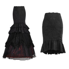 Q-297 Palace Unique black Tight Flowers Embroidery Fishtail Gothic Skirt?-??Punk Rave Clothing