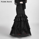 Q-297 Palace Unique black Tight Flowers Embroidery Fishtail Gothic Skirt?-??Punk Rave Clothing