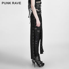 Q-298 black Wool Leather Spanking Split Punk Skirt?-??Punk Rave Clothing