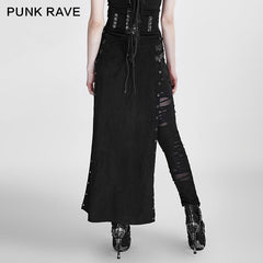 Q-298 black Wool Leather Spanking Split Punk Skirt?-??Punk Rave Clothing