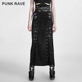 Q-298 black Wool Leather Spanking Split Punk Skirt?-??Punk Rave Clothing