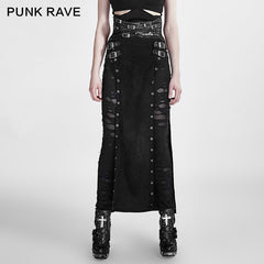 Q-298 black Wool Leather Spanking Split Punk Skirt?-??Punk Rave Clothing