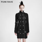 Q-300 black High Collar Long Sleeves Skinny Military Punk Dress?-??Punk Rave Clothing