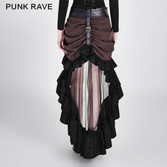 Q-302 Fancy Design Stripe Woven Fabric Transparent Mesh Punk Skirt?-??Punk Rave Clothing