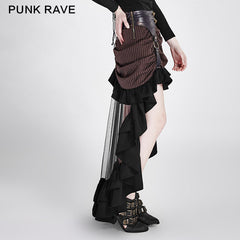 Q-302 Fancy Design Stripe Woven Fabric Transparent Mesh Punk Skirt?-??Punk Rave Clothing