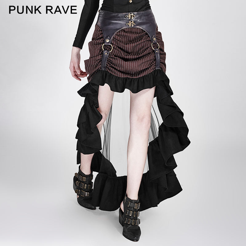 Q-302 Fancy Design Stripe Woven Fabric Transparent Mesh Punk Skirt?-??Punk Rave Clothing