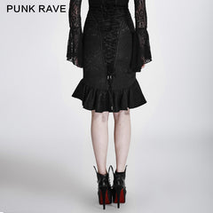 Q-303 Palace Pencil Frilled Hem Knee Length Mermaid Gothic Skirt?-??Punk Rave Clothing