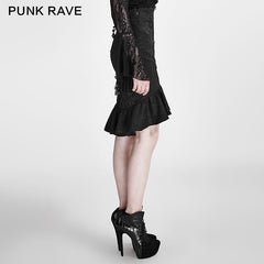 Q-303 Palace Pencil Frilled Hem Knee Length Mermaid Gothic Skirt?-??Punk Rave Clothing