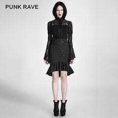 Q-303 Palace Pencil Frilled Hem Knee Length Mermaid Gothic Skirt?-??Punk Rave Clothing