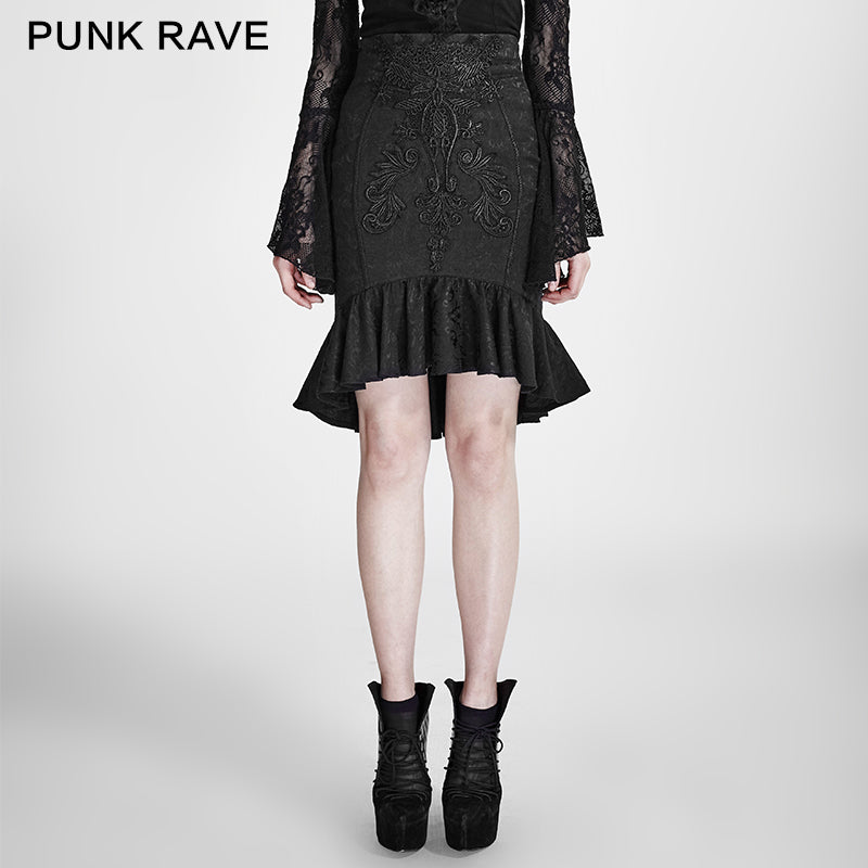 Q-303 Palace Pencil Frilled Hem Knee Length Mermaid Gothic Skirt?-??Punk Rave Clothing