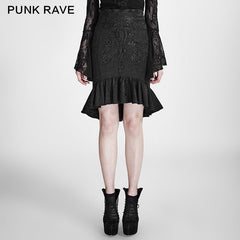Q-303 Palace Pencil Frilled Hem Knee Length Mermaid Gothic Skirt?-??Punk Rave Clothing
