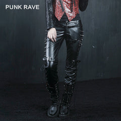K-131 New Style Lether Riveted Long Punk Pants?-??Punk Rave Clothing