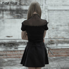 OPT-363TDF High neck mesh splicing top?-??Punk Rave Clothing