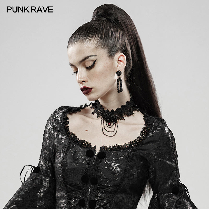 WS-335 Rose And Thorns Gothic Lace Necklace?-??Punk Rave Clothing