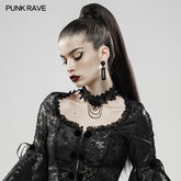 WS-335 Rose And Thorns Gothic Lace Necklace?-??Punk Rave Clothing