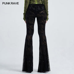 WK-445XCF black Gothic dark fringe flared trousers?-??Punk Rave Clothing