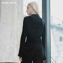 OPT-405TCF Collar V-neck division tied with rope knit top?-??Punk Rave Clothing