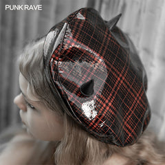 OPS-176DQF Plaid Little Demon Beret?-??Punk Rave Clothing