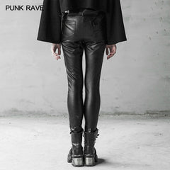 OPK-239 Military Uniform Buckle Skinny PU Leather Pants (with belt)?-??Punk Rave Clothing