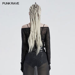 WT-659TCF PUNK horizontal neck T-shirt?-??Punk Rave Clothing