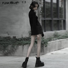 OPQ-620BQF Asymmetrical tailored inclined placket zipper skirt?-??Punk Rave Clothing