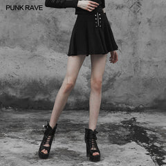OPQ-396 Punk Front Zipper Metal Nail black Chiffon Short Pleated Skirt With Safety Anti-light Underwear?-??Punk Rave Clothing