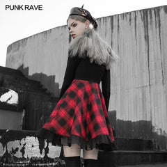OPQ-704LQF Stitched plaid braces skirt?-??Punk Rave Clothing