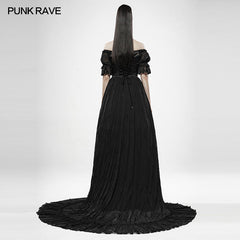 WQ-447 black Feather Off Shoulder Dress?-??Punk Rave Clothing