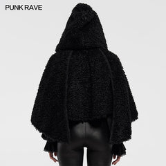 WLY-099DPF Lolita heart-shaped hollow black plush cape?-??Punk Rave Clothing