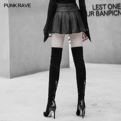 OPQ-439BQF High Waist Metal Buckle Decorative Pleated PU Half Skirt?-??Punk Rave Clothing
