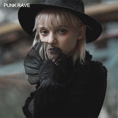 OPS-168SSF Abstinence crossover strap fingerless gloves?-??Punk Rave Clothing
