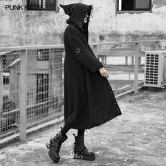OPY-362DQF Eyelet Dark Burrs Loose Long coat (with belt)?-??Punk Rave Clothing