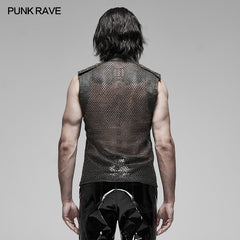 WT-620BXM Mens See-through Mesh Punk Vest with Studded Shoulders?-??Punk Rave Clothing
