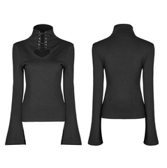 OPT-305TCF PUNK RAVE Heart hollowing out tie-up rope eyelet tight sweater (with rope)?-??Punk Rave Clothing