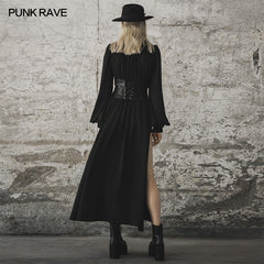 OPQ-638LQF Dark spliced slit dress?-??Punk Rave Clothing