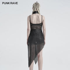 WQ-495LQF Punk daily perspective silver mesh camisole?-??Punk Rave Clothing