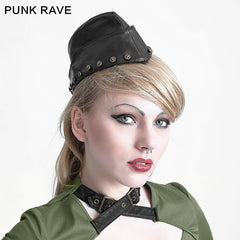 S-164 Newest Winter black Metal Studded Leather Military Hats Accessories?-??Punk Rave Clothing