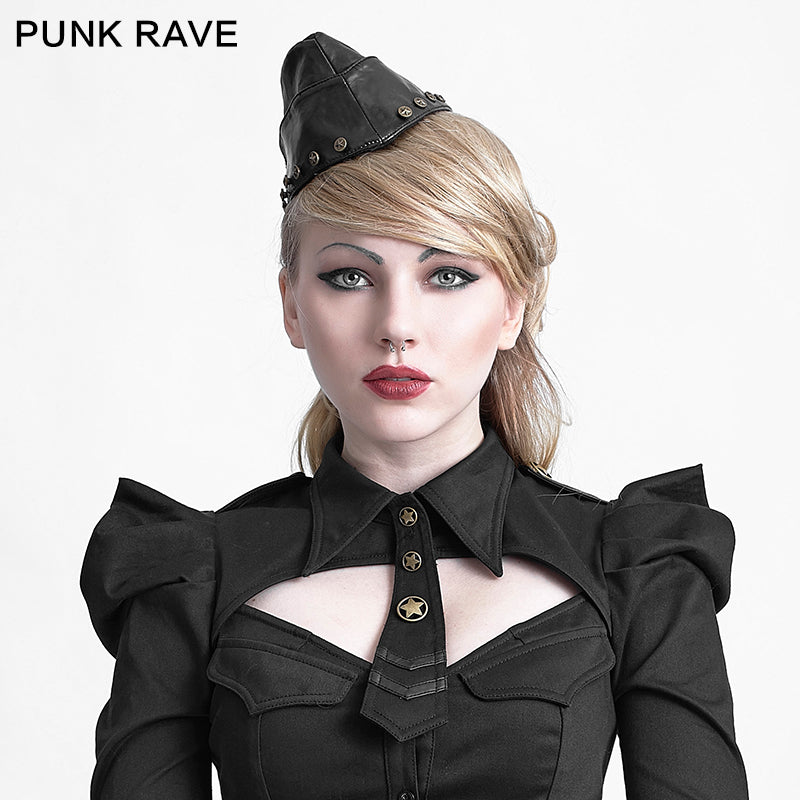 S-164 Newest Winter black Metal Studded Leather Military Hats Accessories?-??Punk Rave Clothing