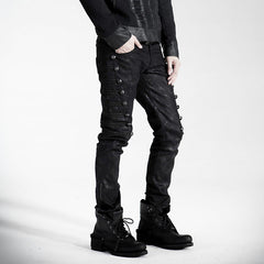 Top Sale Rivet Side Decorated K-136 Push Up Jean Punk Pants for men?-??Punk Rave Clothing
